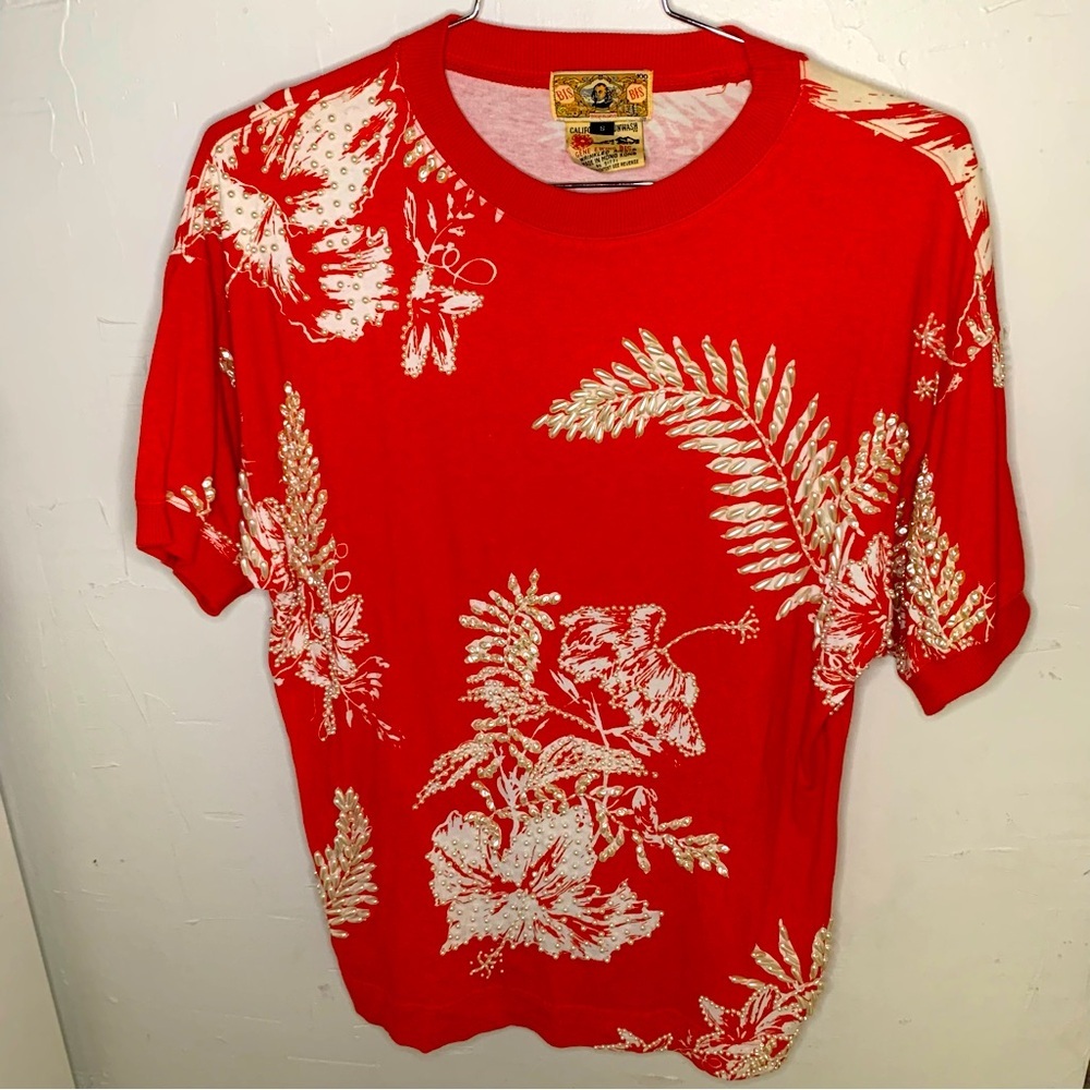 Vintage BIS BIS by Gene Ewing Oversized Beaded Pearl T-Shirt - Picture 1 of 16